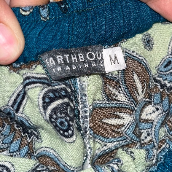 NWOT Earthbound Hippie Blue Hues and Brown Print Pants - Picture 2 of 2